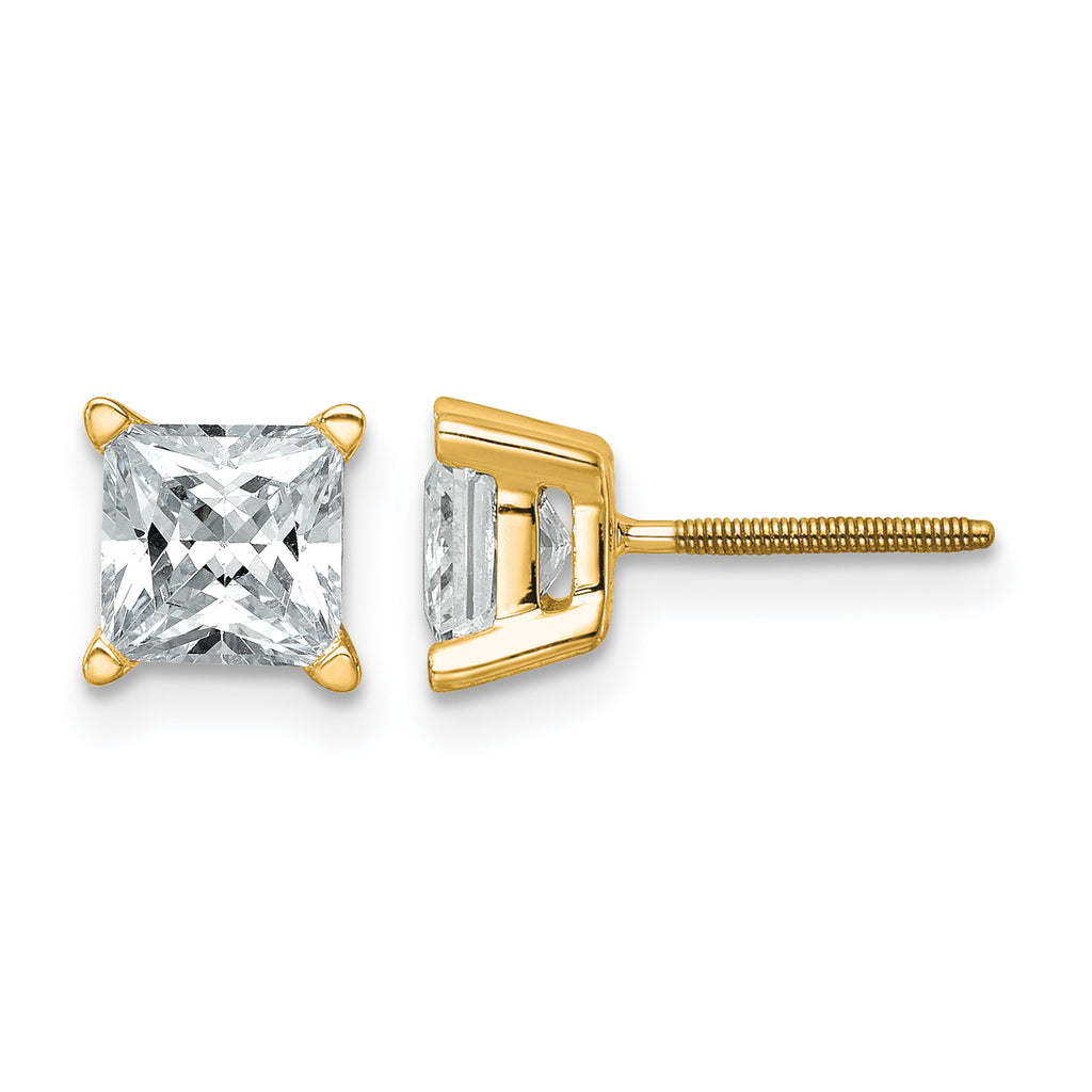 14K Yellow Gold 2 ct Certified Lab-Created Diamond VS+ F+, Princess-Cut 4-Prong Stud Earrings