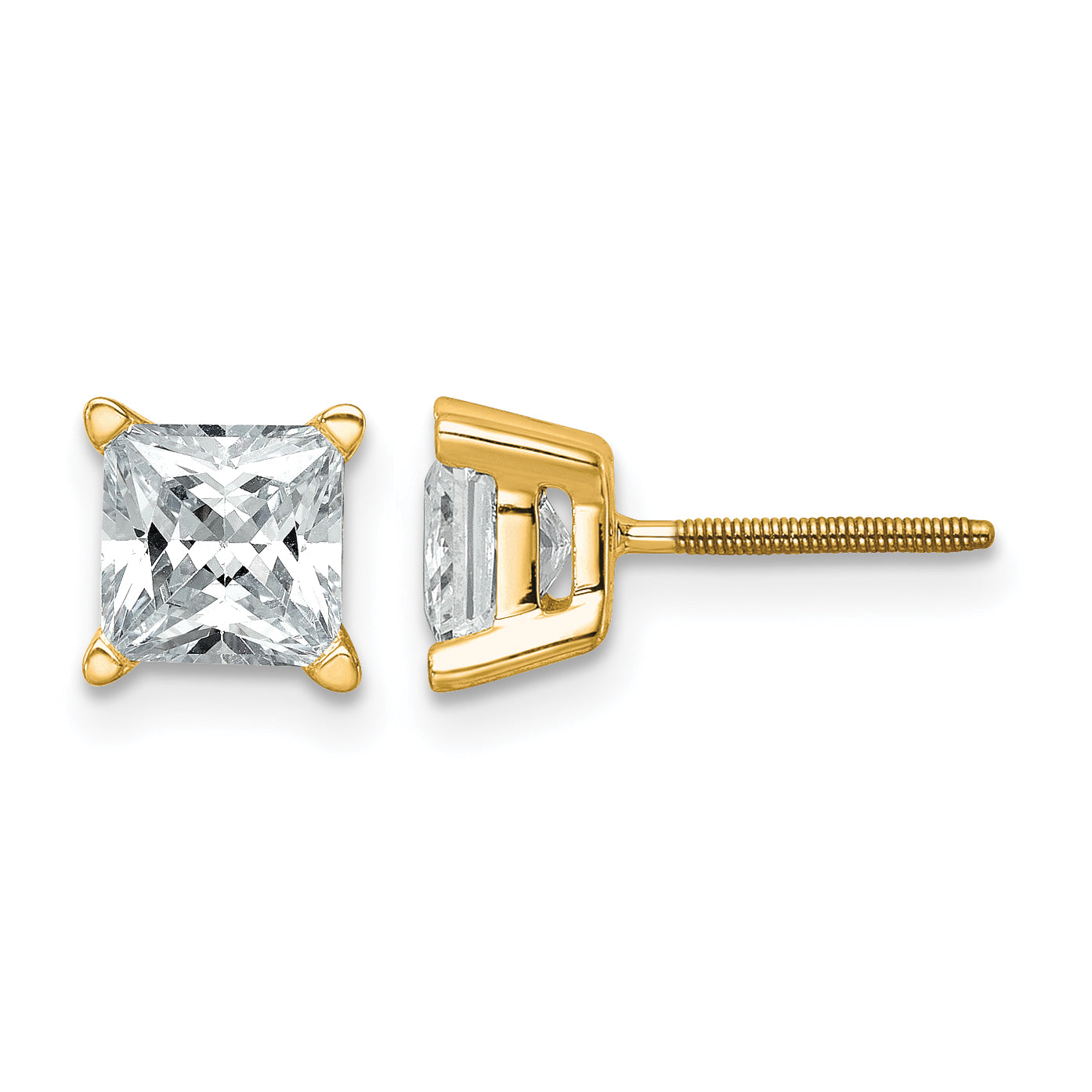 14K Yellow Gold 2 ct Certified Lab-Created Diamond VS+ F+, Princess-Cut 4-Prong Stud Earrings