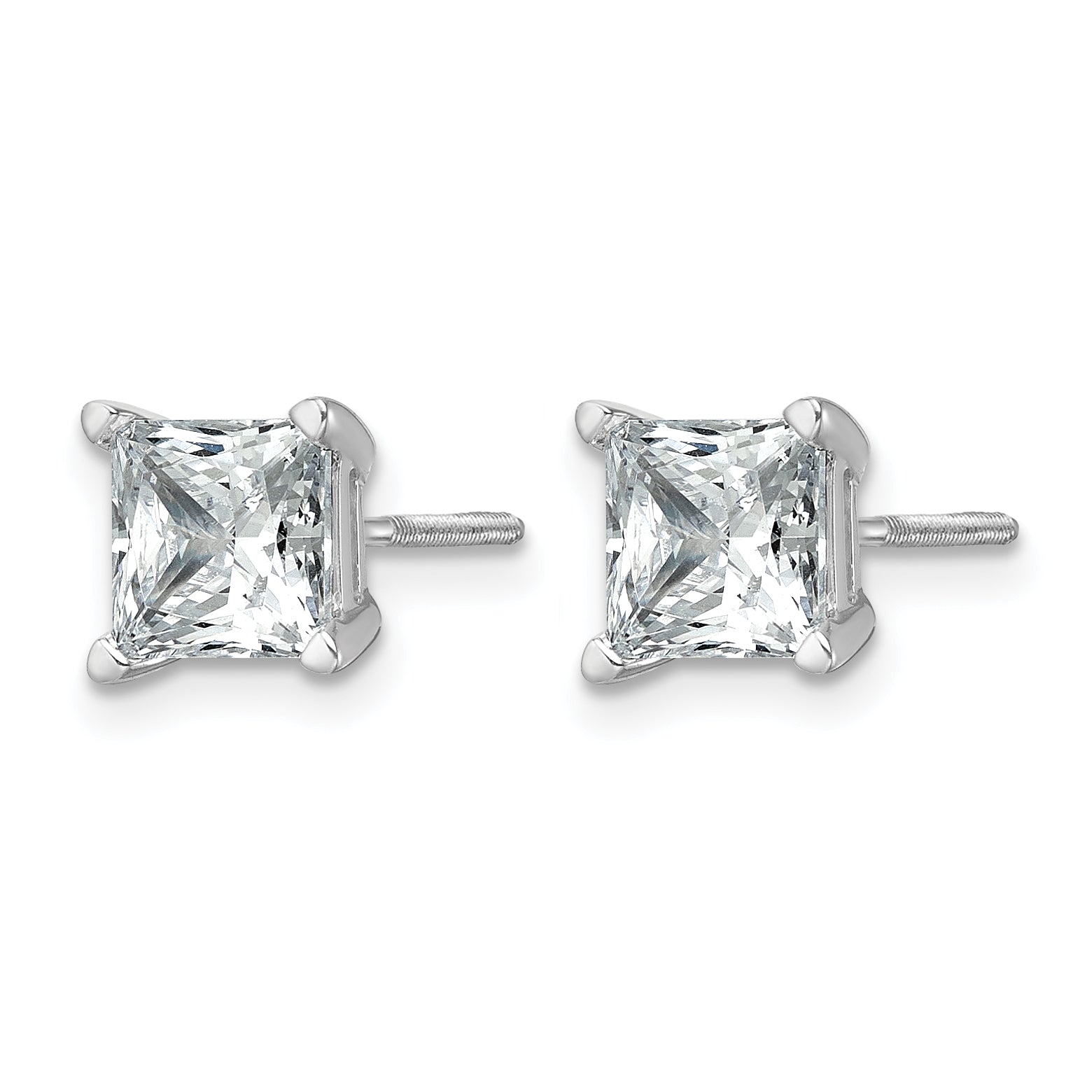 14K White Gold 3 ct Certified Lab-Created Diamond VS+ F+, Princess-Cut 4-Prong Screw-Back Stud Earrings