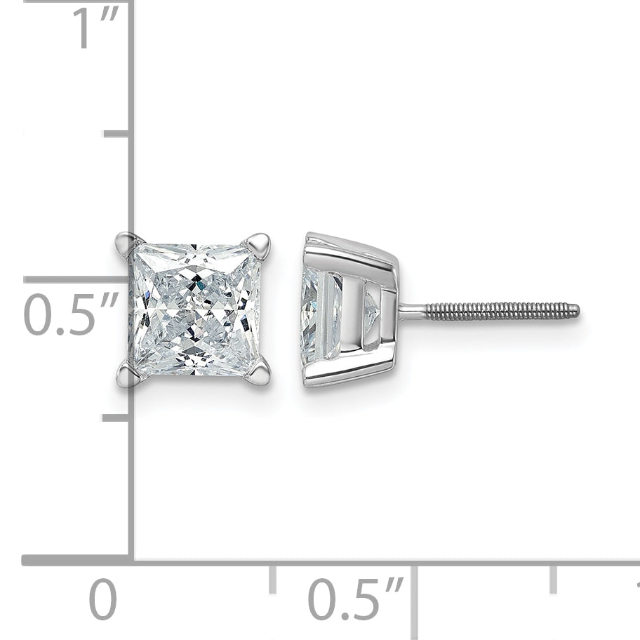 14k 3 carat Certified Lab Grown Diamond VS+ F+ Princess Complete Four Prong Screwback Stud Earrings