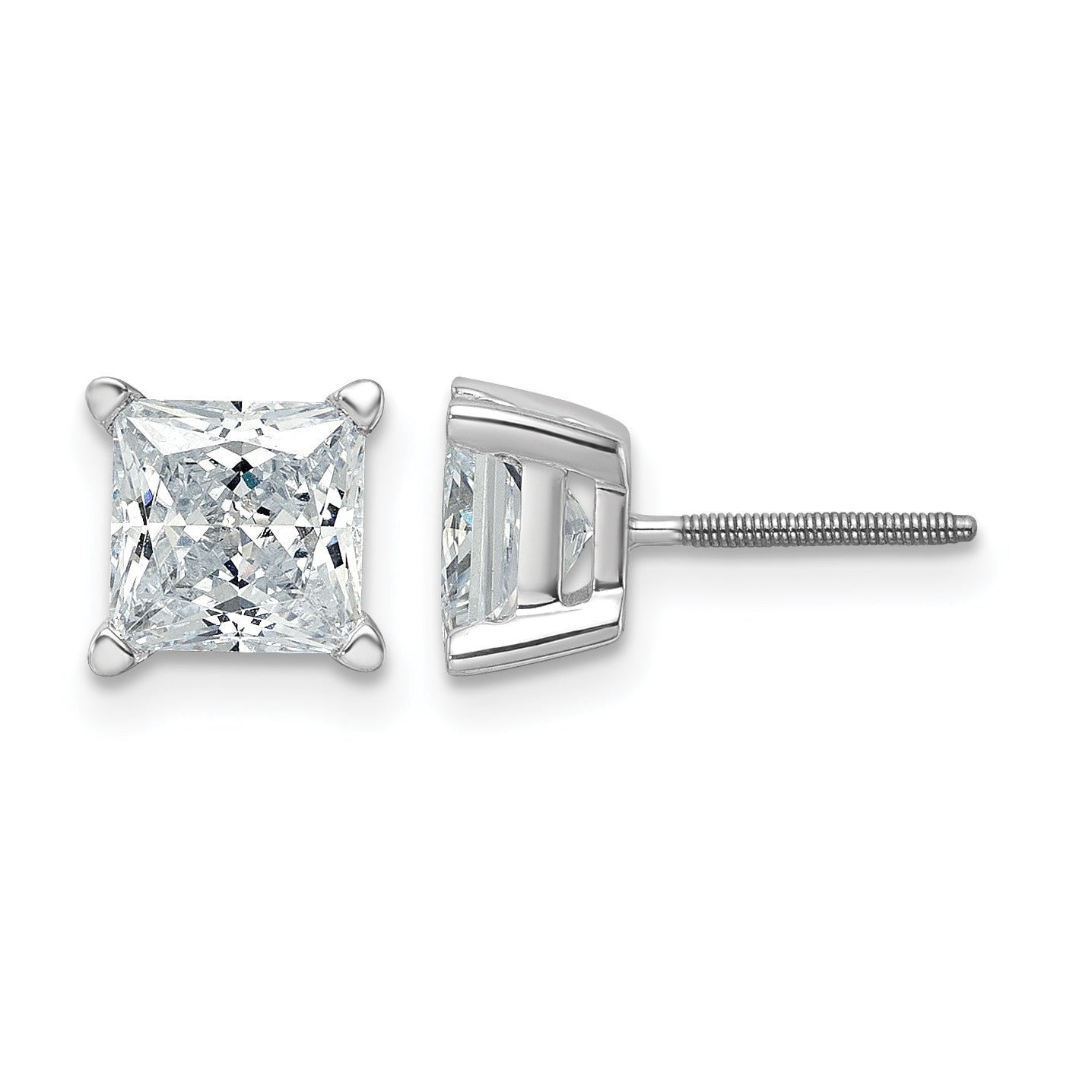 14k 3 carat Certified Lab Grown Diamond VS+ F+ Princess Complete Four Prong Screwback Stud Earrings Main image