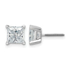 14K White Gold 3 ct Certified Lab-Created Diamond VS+ F+, Princess-Cut 4-Prong Screw-Back Stud Earrings