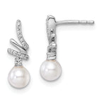 14K White Gold Polished 1/10 carat Diamond and White Freshwater Cultured Pearl Drop Post Earrings