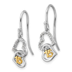 14K Two-tone Polished Diamond Quinceanera Double Heart Dangle Earrings