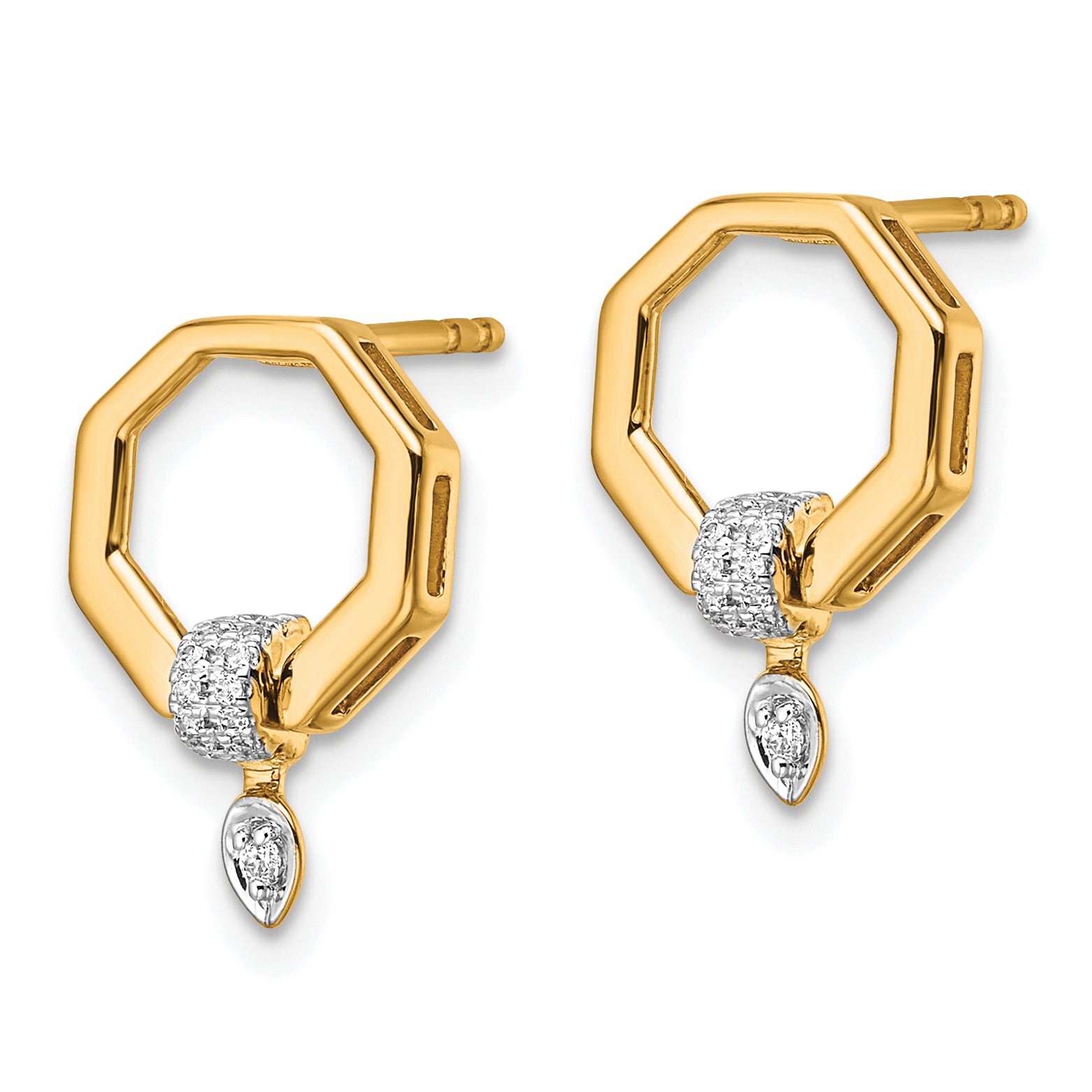 14K Polished Diamond Octagon Drop Post Earrings Secondary image