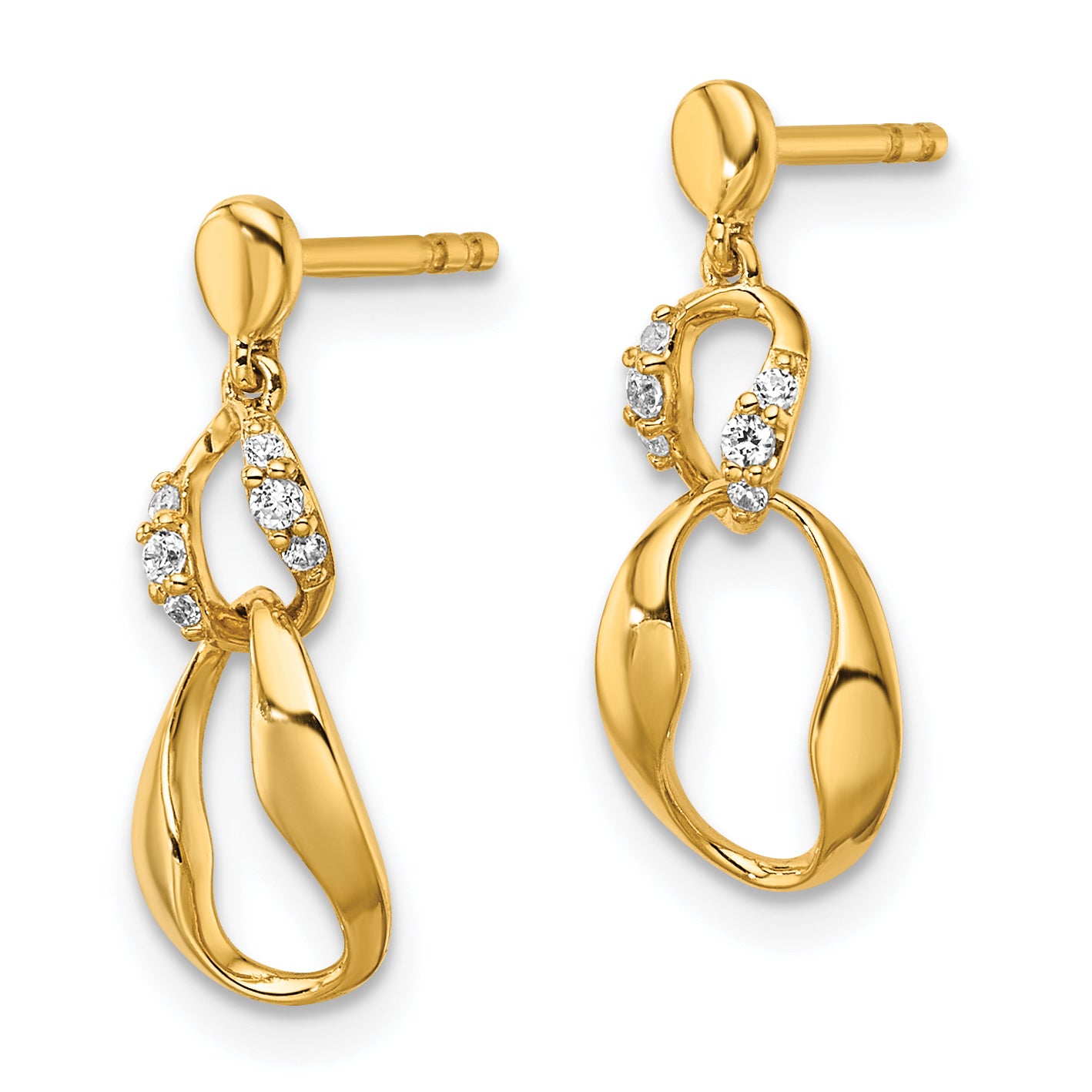 14K Polished Diamond Wavy Oval Dangle Post Earrings