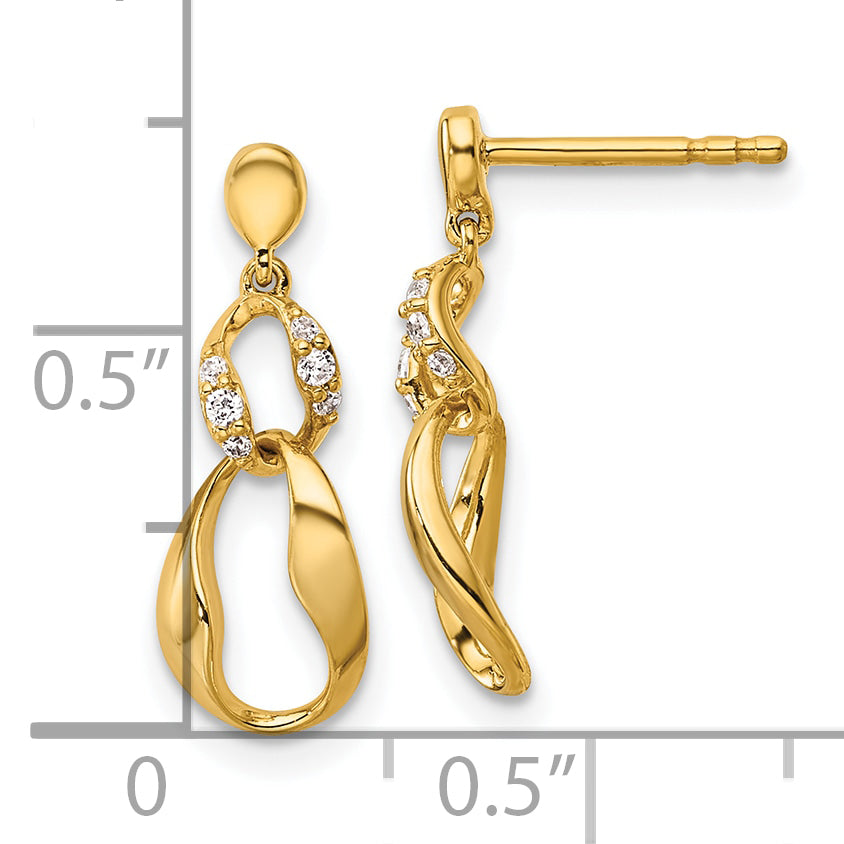 14K Polished Diamond Wavy Oval Dangle Post Earrings