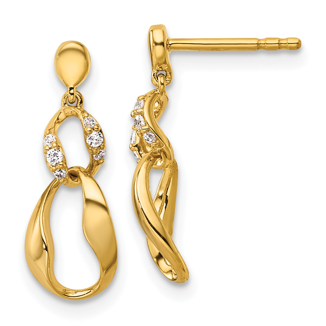 14K Polished Diamond Wavy Oval Dangle Post Earrings