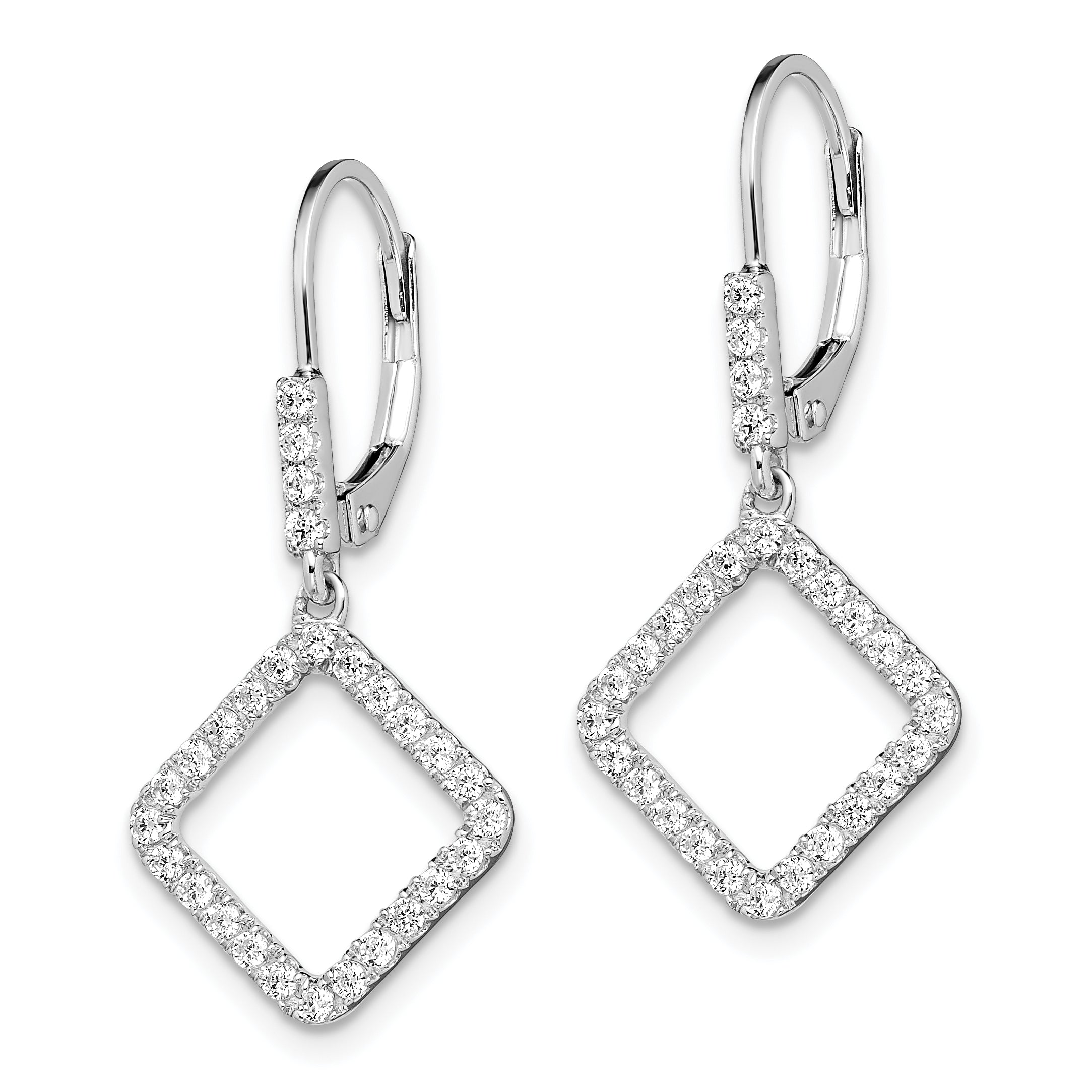 14k White Gold 1/2 carat Lab Grown Diamond VS/SI+ G+ Complete Dangle Square Leverback Earrings Secondary image
