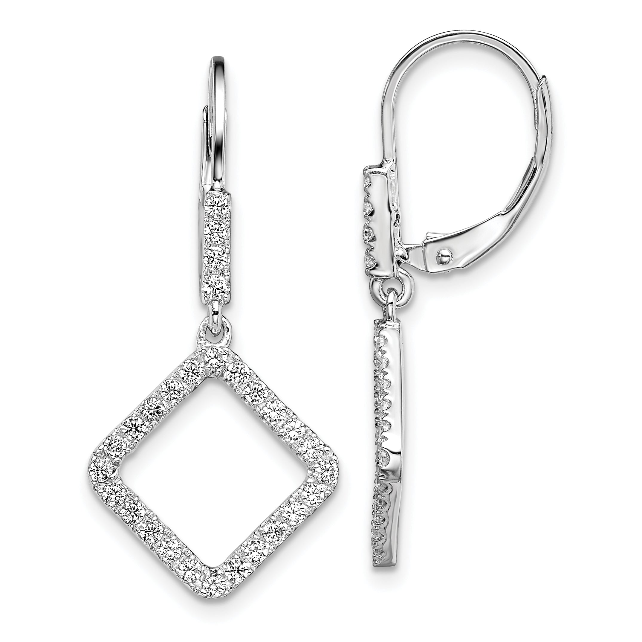 14k White Gold 1/2 carat Lab Grown Diamond VS/SI+ G+ Complete Dangle Square Leverback Earrings Main image