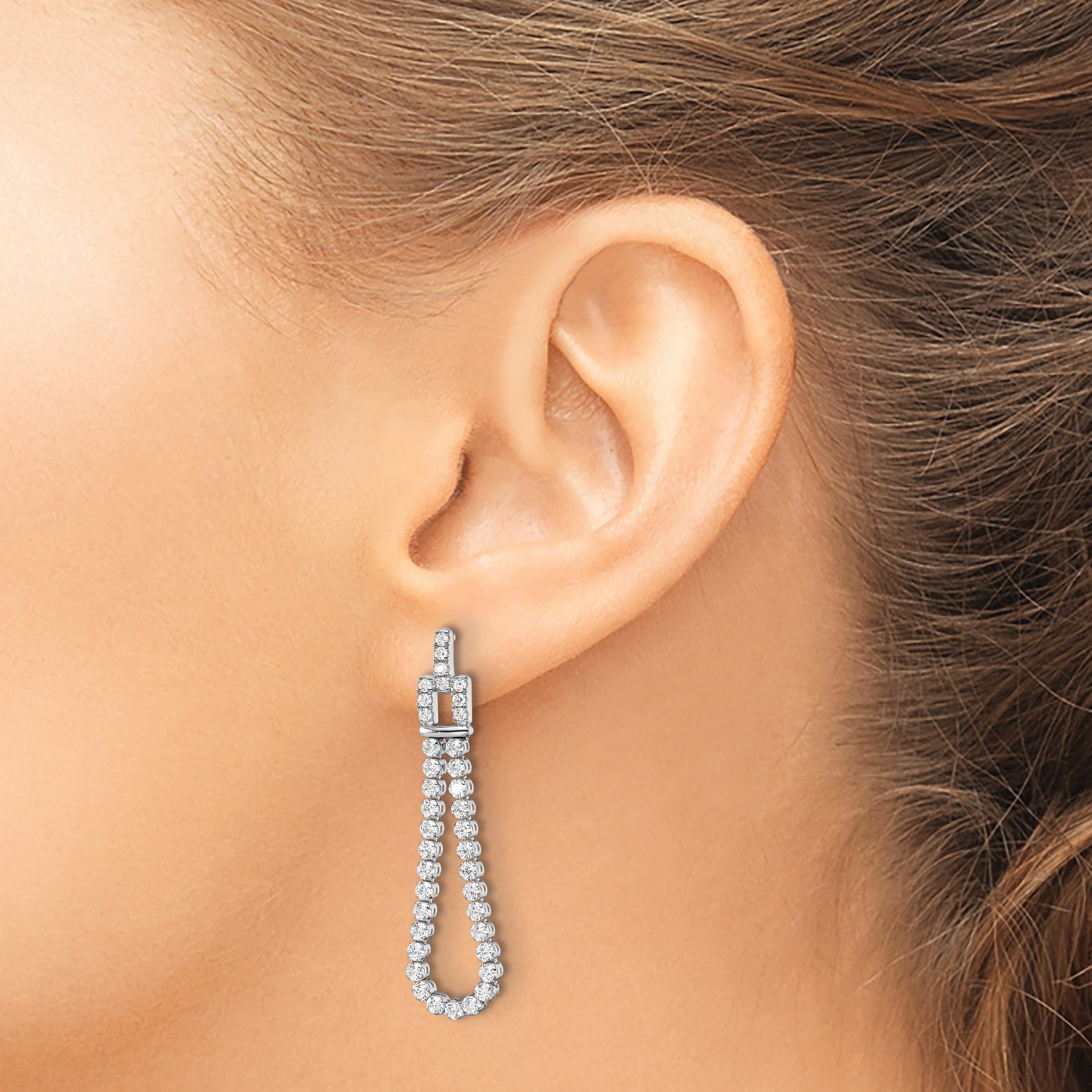 14k White Gold 1 5/8 carat Lab Grown Diamond VS/SI+ G+ Complete Dangle Loop Post Earrings