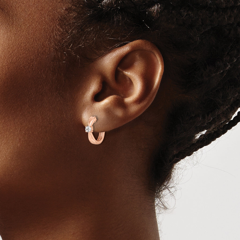 14k Rose Gold 1/5 carat Lab Grown Diamond VS/SI+ G+ Complete Fashion Hinged Hoop Earrings