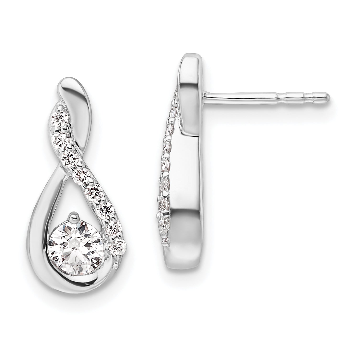 14K White Gold Polished Diamond Complete Tear-drop Post Earrings
