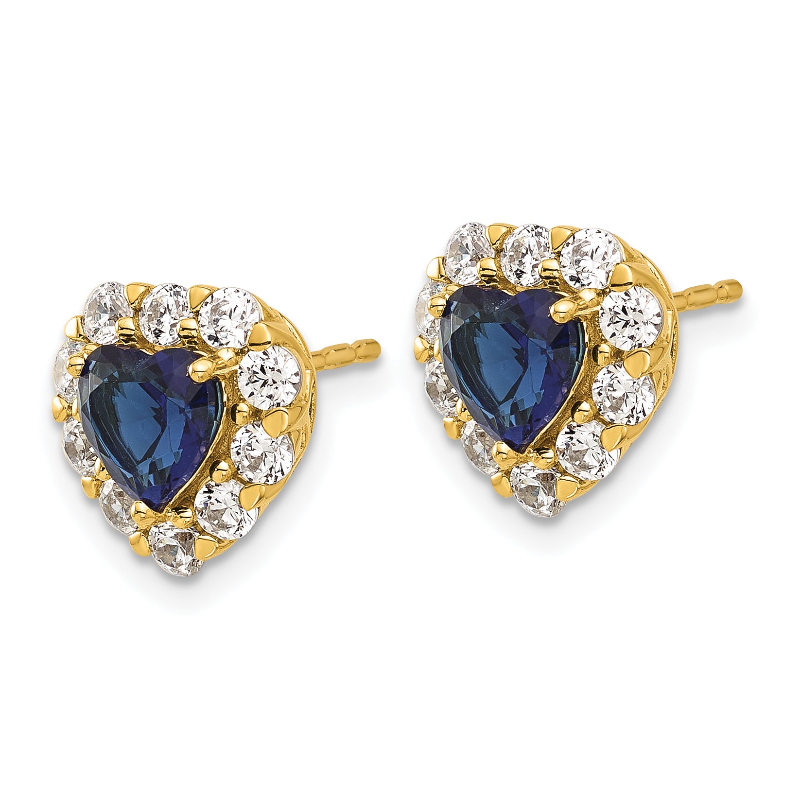14k 1 1/3 carat Lab Grown Diamond VS/SI+ G+ and Created Sapphire Complete Halo Heart Post Earrings Secondary image