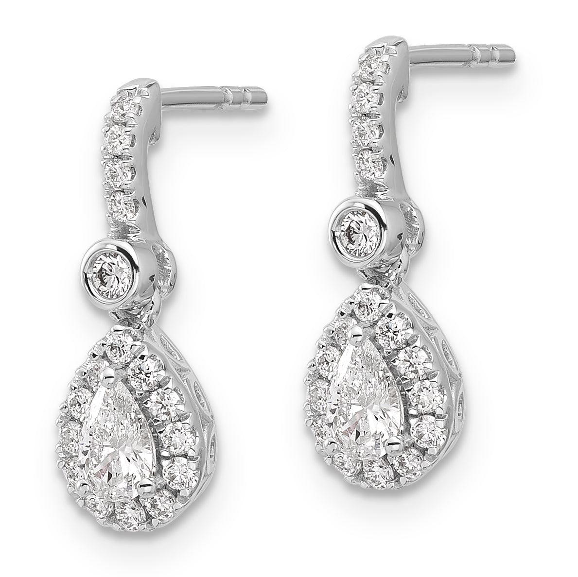 14k White Gold 5/8 carat Lab Grown Diamond VS+ F+ Complete Pear Dangle Post Earrings Secondary image