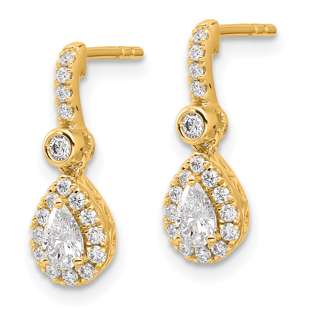 14k 5/8 carat Lab Grown Diamond VS+ F+ Complete Pear Dangle Post Earrings Secondary image