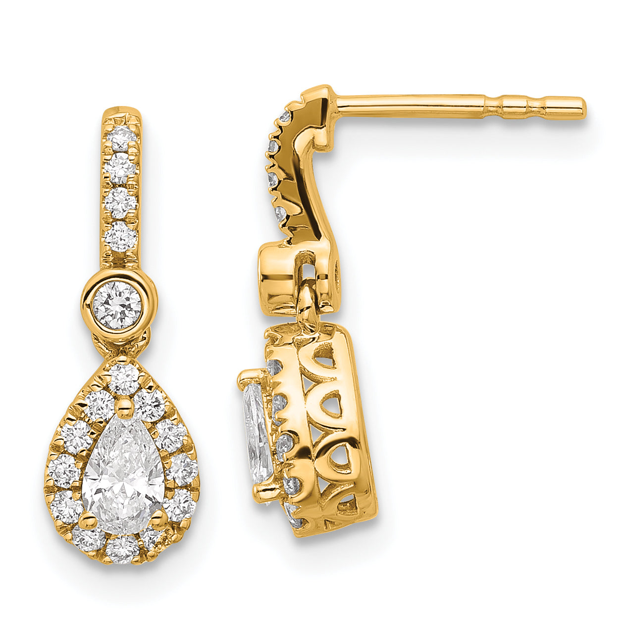 14k 5/8 carat Lab Grown Diamond VS+ F+ Complete Pear Dangle Post Earrings Main image