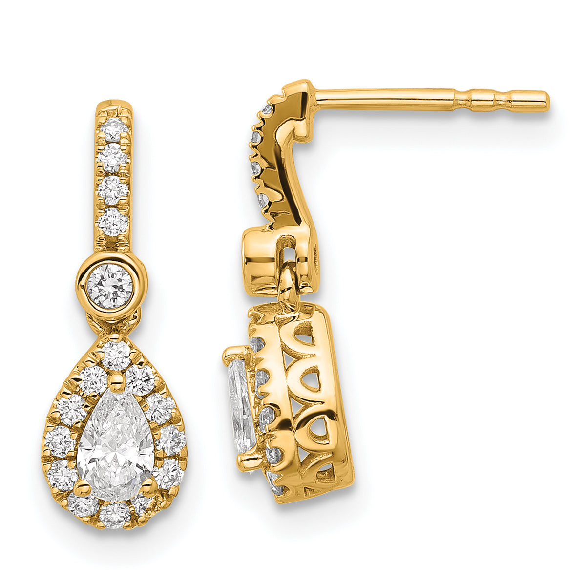 14k 5/8 carat Lab Grown Diamond VS+ F+ Complete Pear Dangle Post Earrings