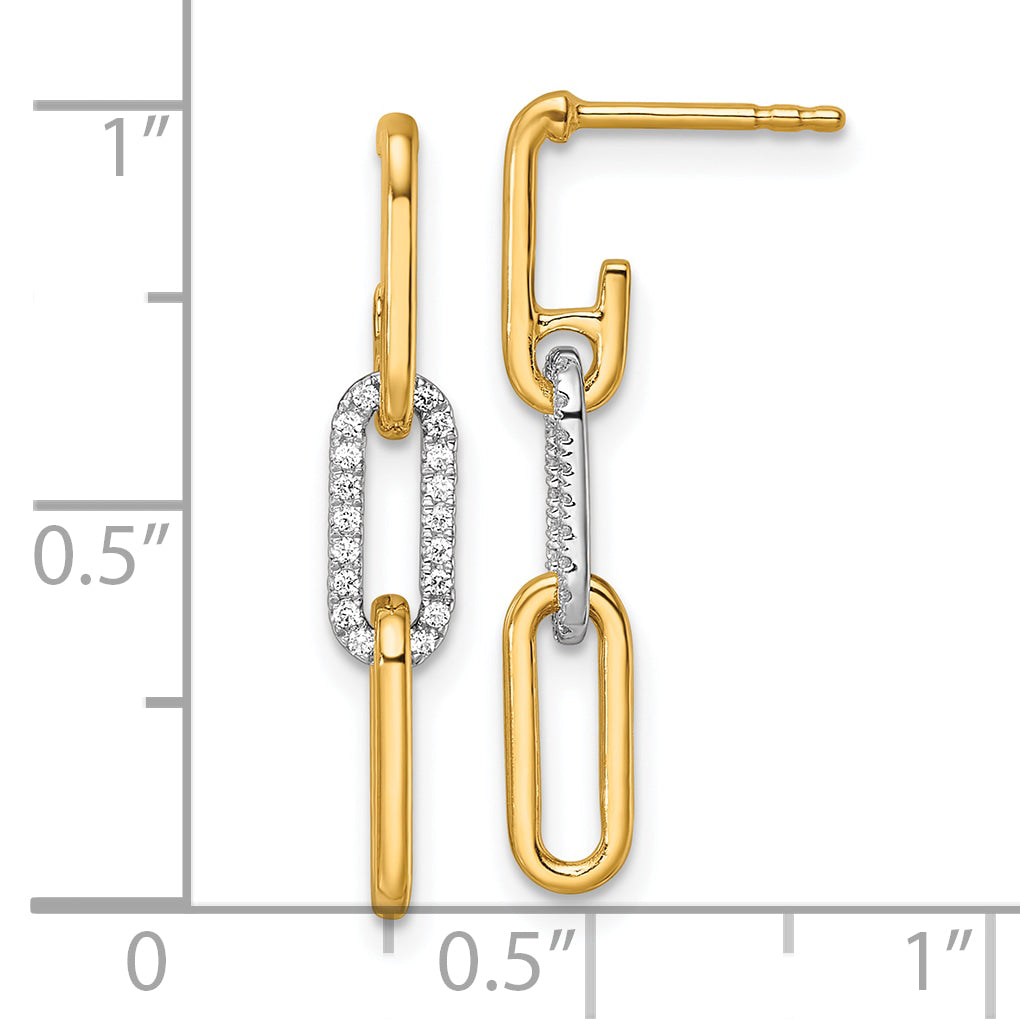 14K Two-tone Gold Diamond Paperclip Link Dangle Post Earrings