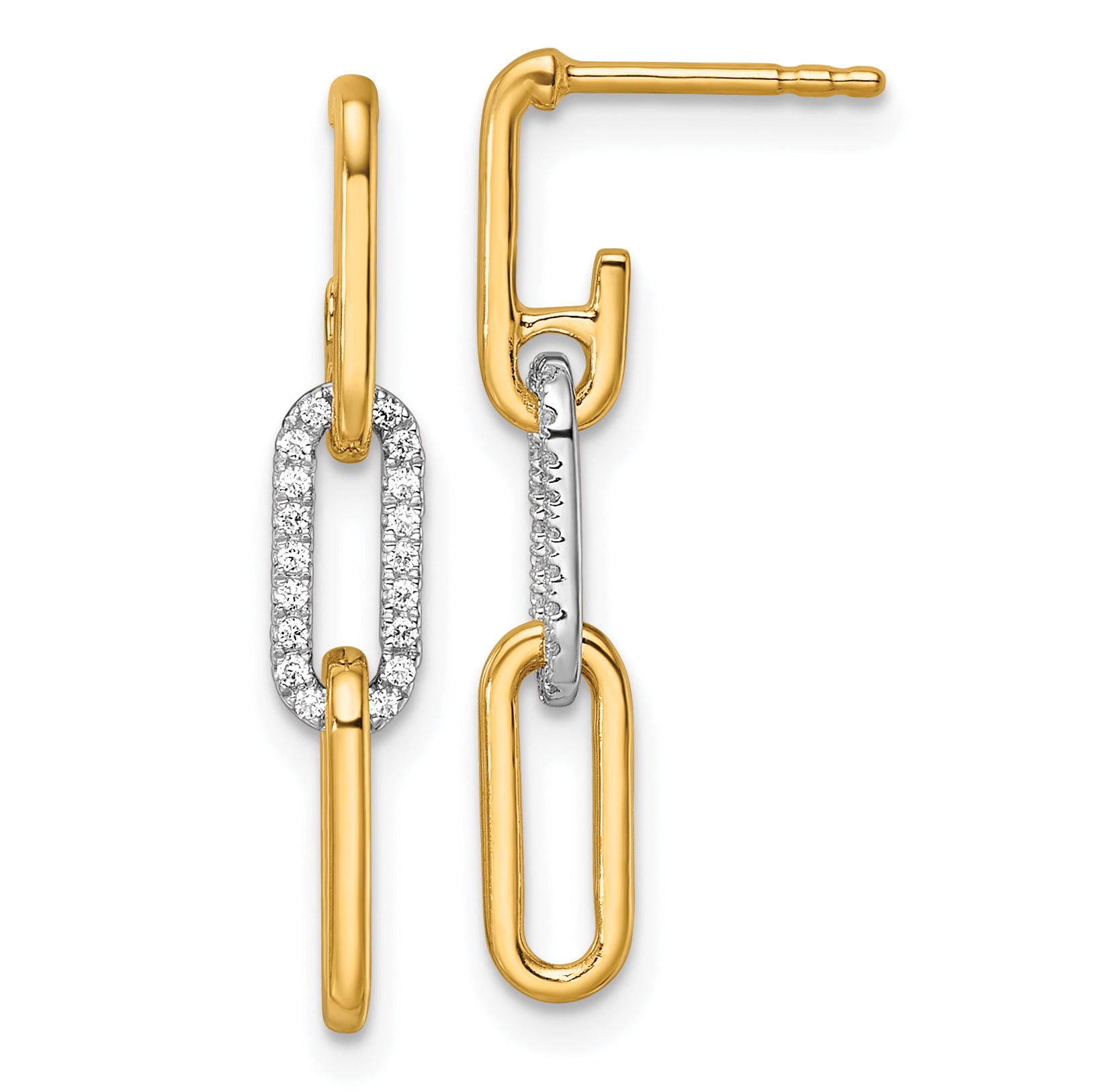 14K Two-tone Gold Diamond Paperclip Link Dangle Post Earrings Main image