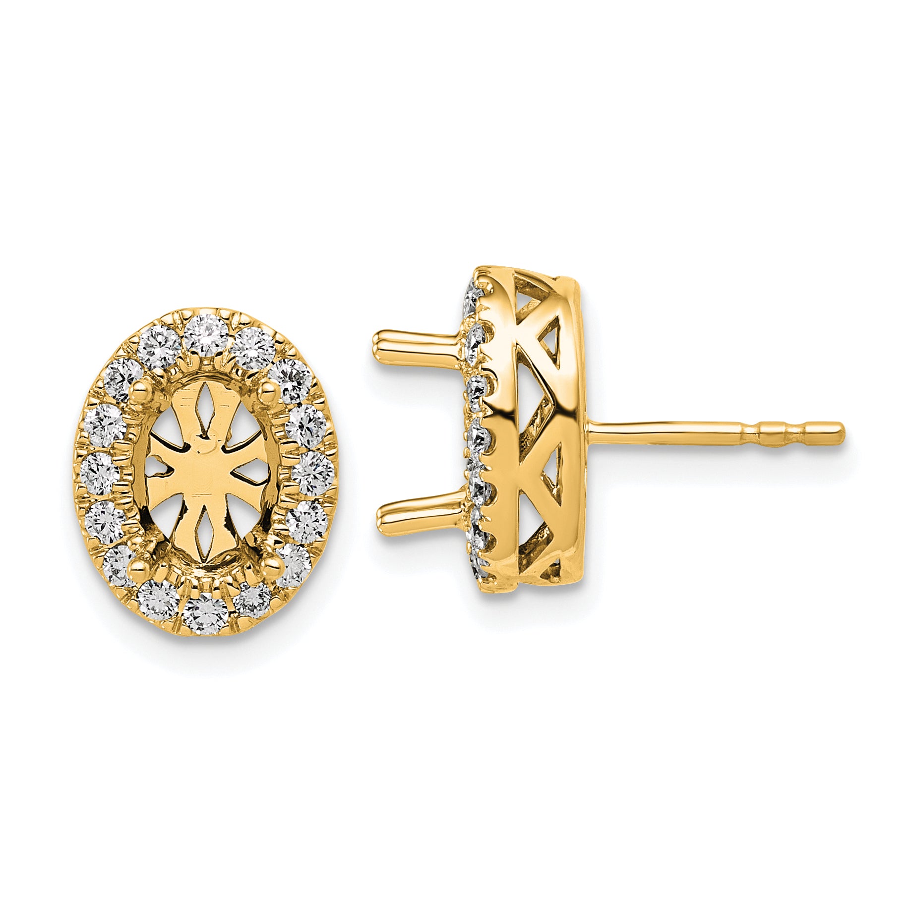 14k 2 1/2 carat Lab Grown Diamond VS/SI+ G+ Oval Complete Halo Post Earrings