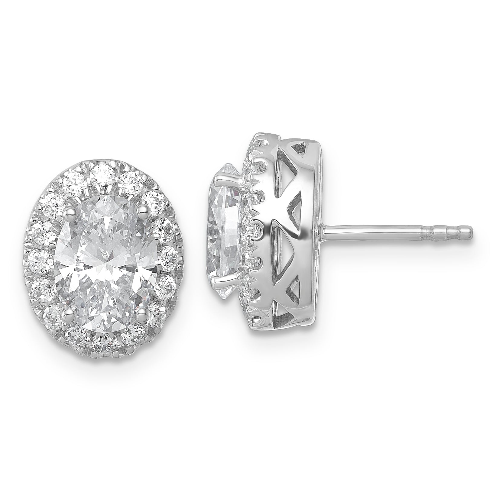 14k White Gold 2 1/2 carat Certified Lab Grown Diamond VS/SI+ G+ Oval Complete Halo Post Earrings