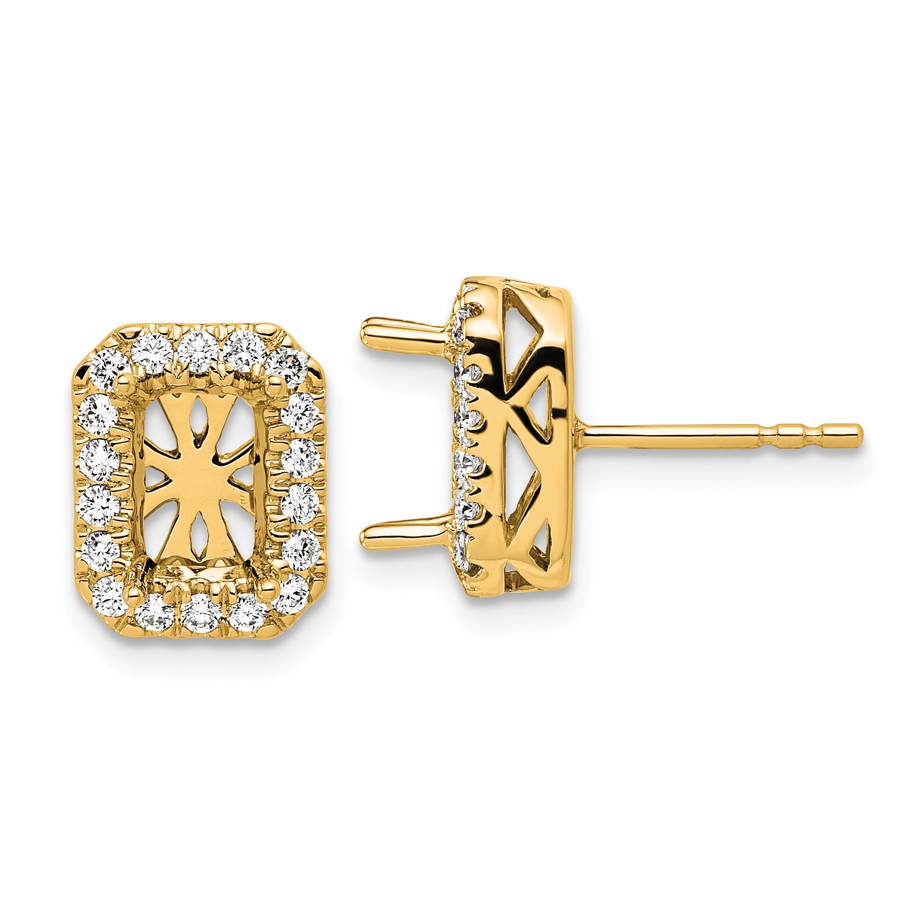 14k Lab Grown VS+ F+ Diamond Radiant Shape Halo Complete Earrings Main image