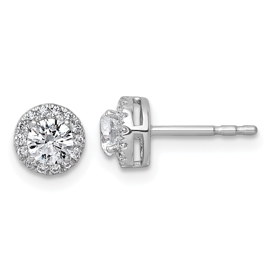 14k White Gold 5/8 carat Lab Grown Diamond VS+ F+ Round Complete Halo Post Earrings