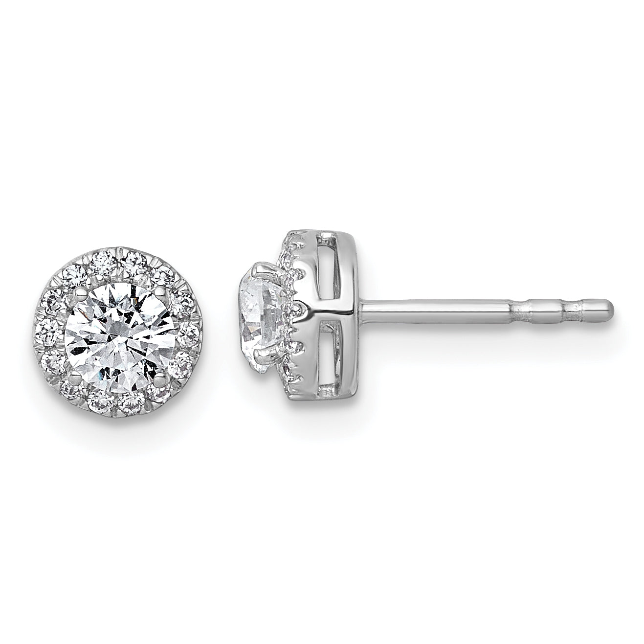 14k White Gold 5/8 carat Lab Grown Diamond VS+ F+ Round Complete Halo Post Earrings