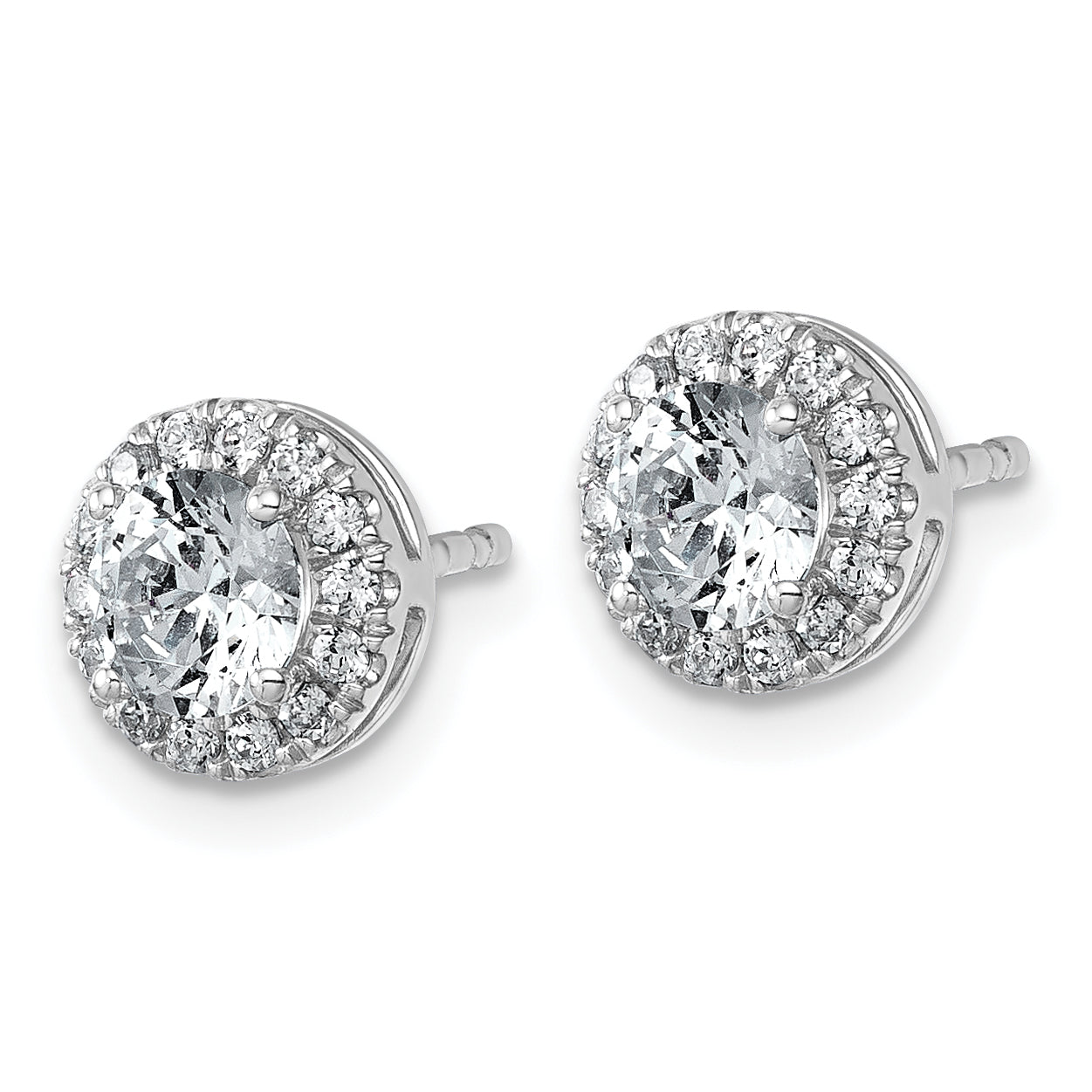 14k White Gold 1 1/5 carat Lab Grown Diamond VS+ F+ Round Complete Halo Post Earrings