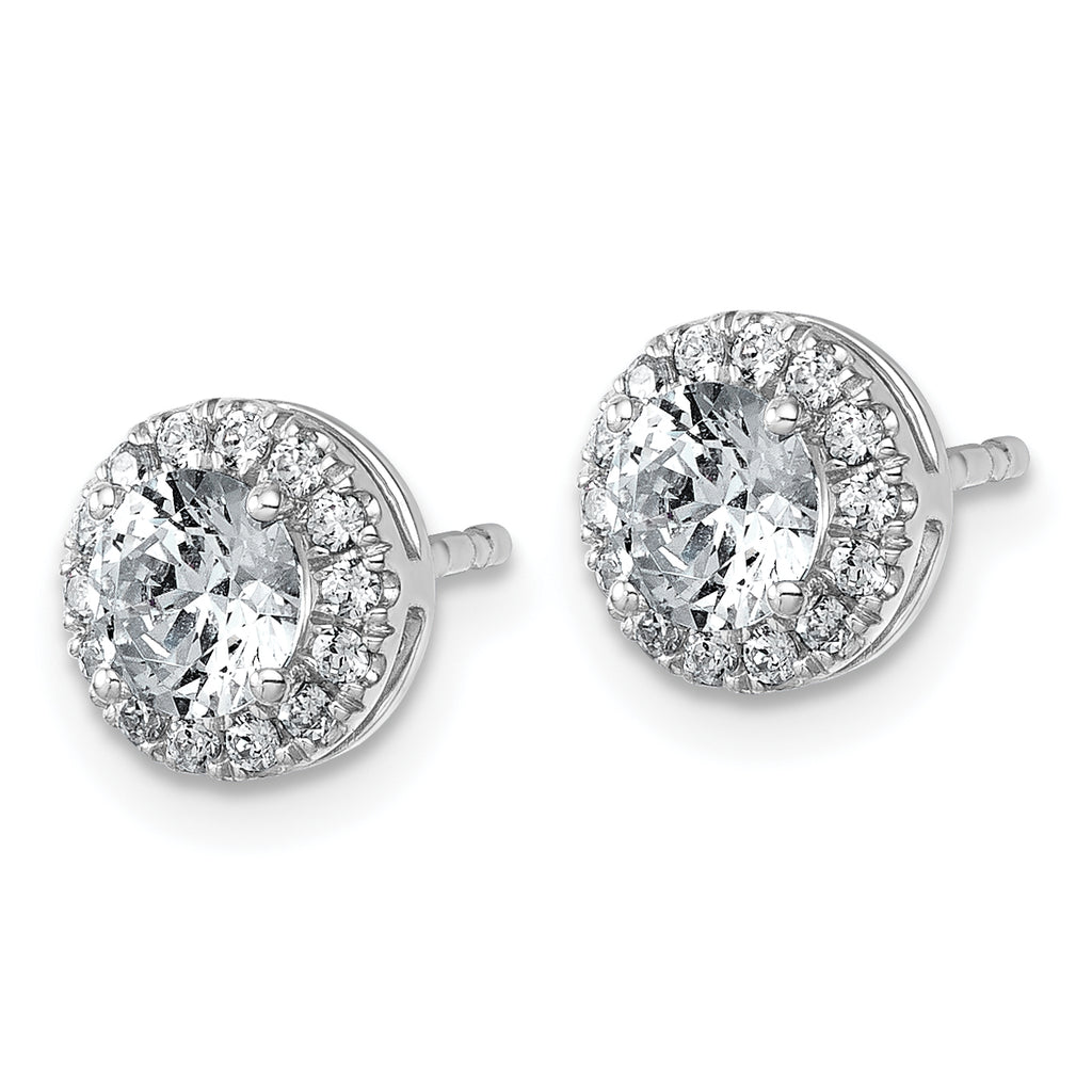 14k White Gold 1 1/5 carat Lab Grown Diamond VS+ F+ Round Complete Halo Post Earrings