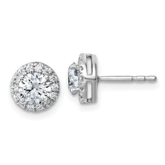 14k White Gold 1 1/5 carat Lab Grown Diamond VS+ F+ Round Complete Halo Post Earrings