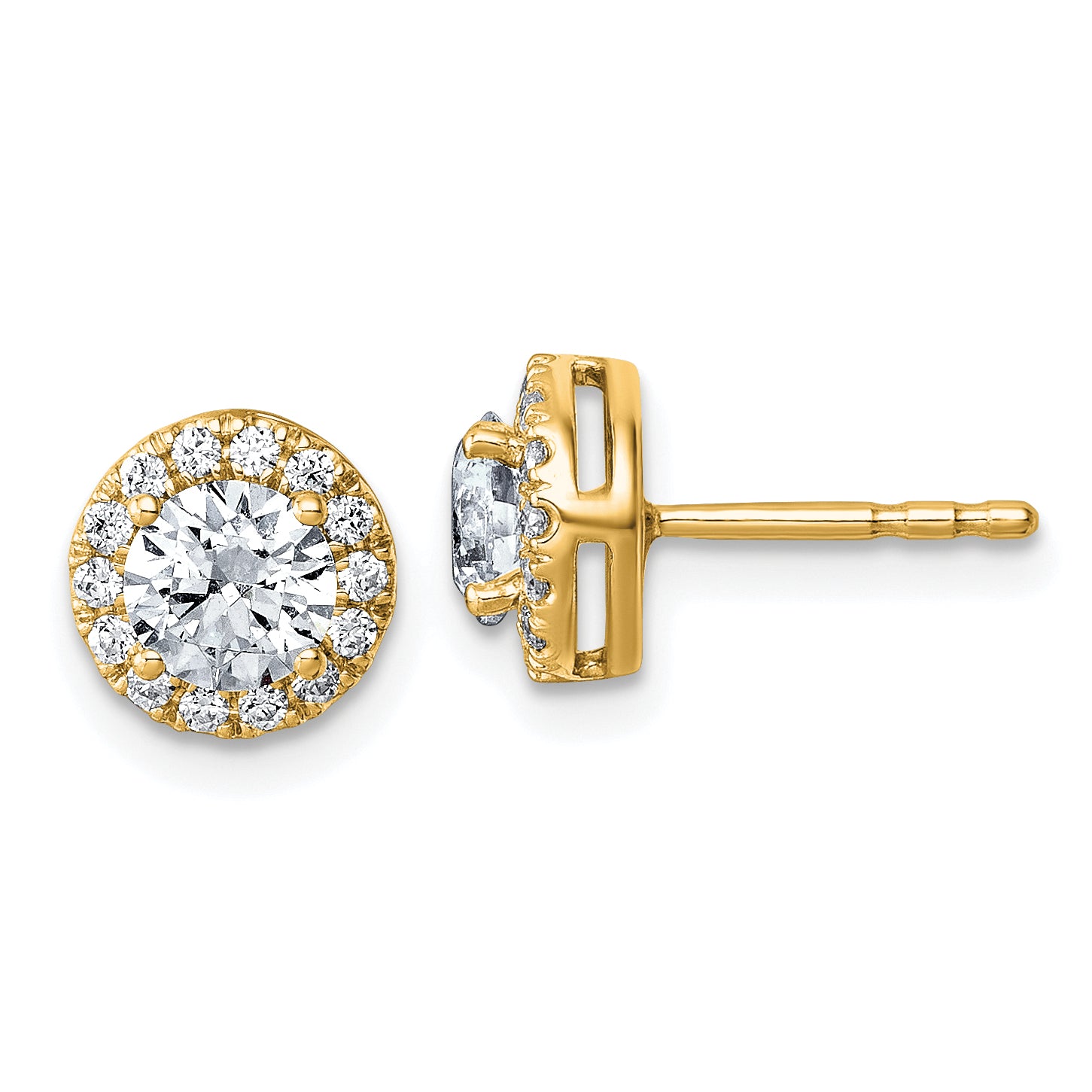 14k 1 1/5 carat Lab Grown Diamond VS+ F+ Round Complete Halo Post Earrings