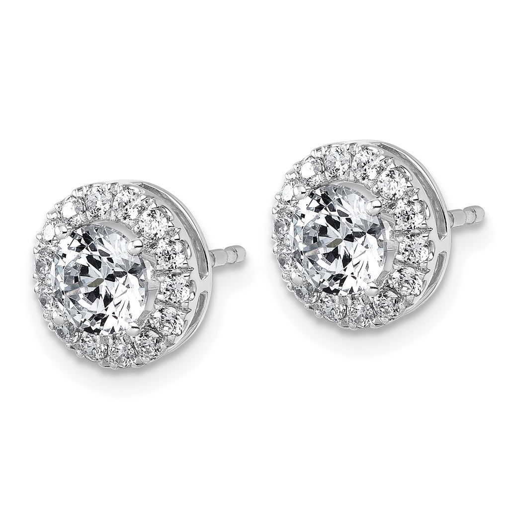 14k White Gold 1 7/8 carat Lab Grown Diamond VS+ F+ Round Complete Halo Post Earrings