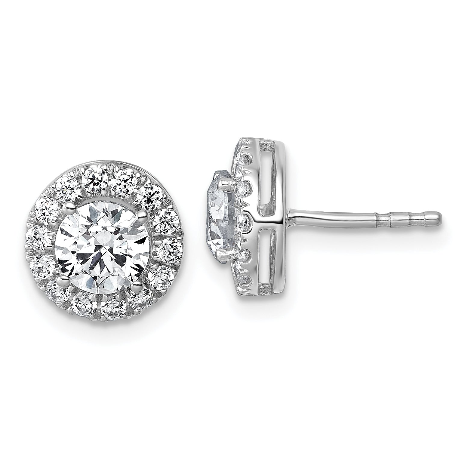 14k White Gold 1 7/8 carat Lab Grown Diamond VS+ F+ Round Complete Halo Post Earrings Main image