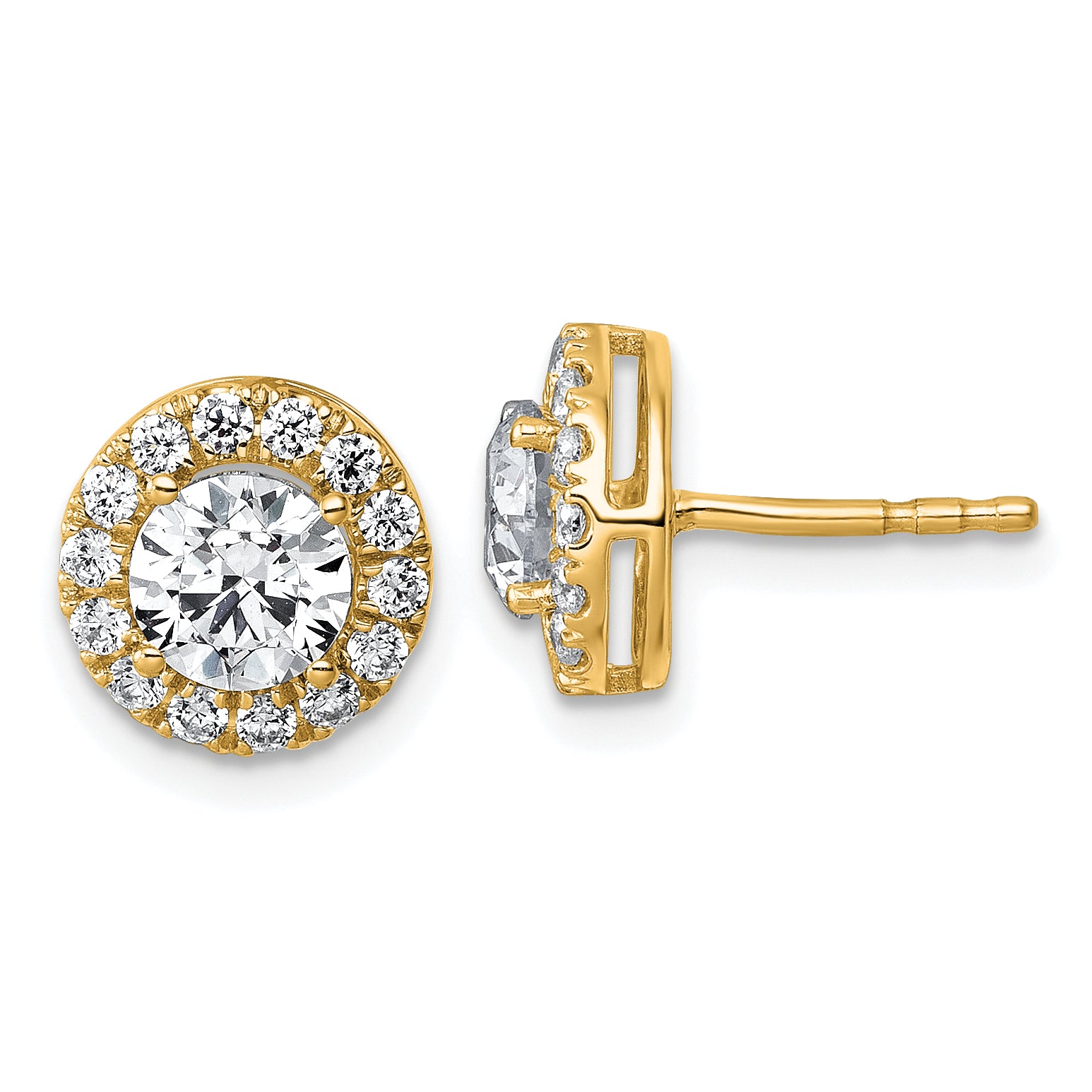 14k 1 7/8 carat Lab Grown Diamond VS+ F+ Round Complete Halo Post Earrings