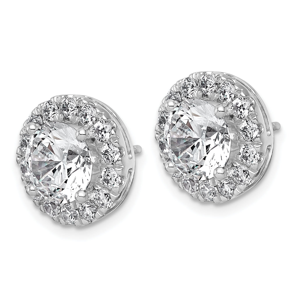 14k White Gold 5 carat Lab Grown Diamond VS+ F+ Round Complete Halo Post Earrings