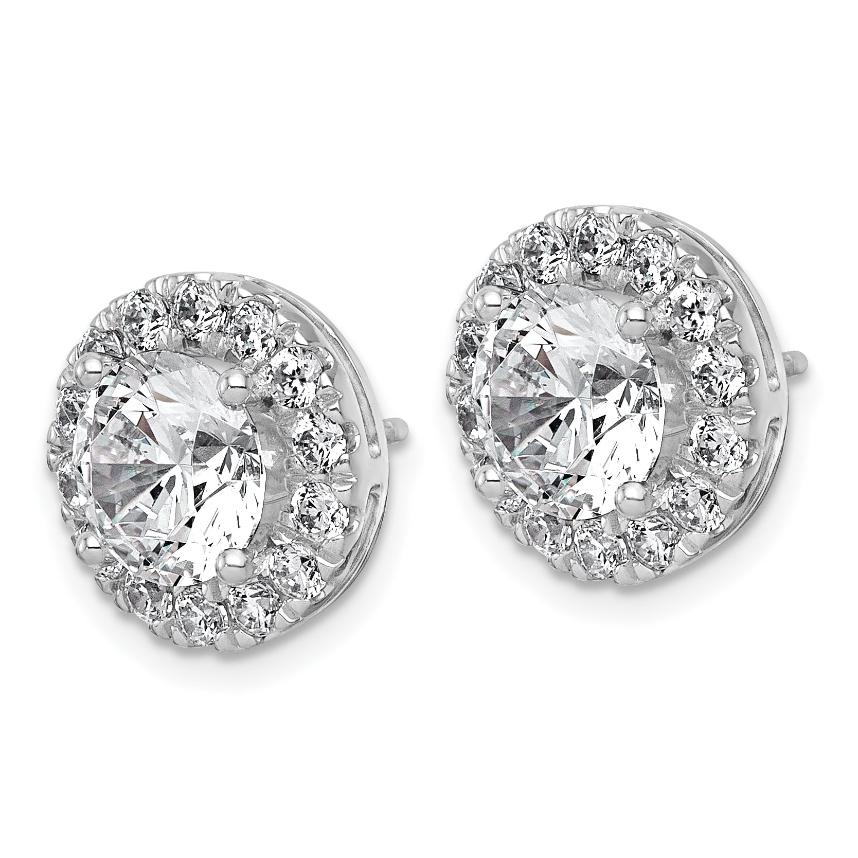 14k White Gold 5 carat Lab Grown Diamond VS+ F+ Round Complete Halo Post Earrings