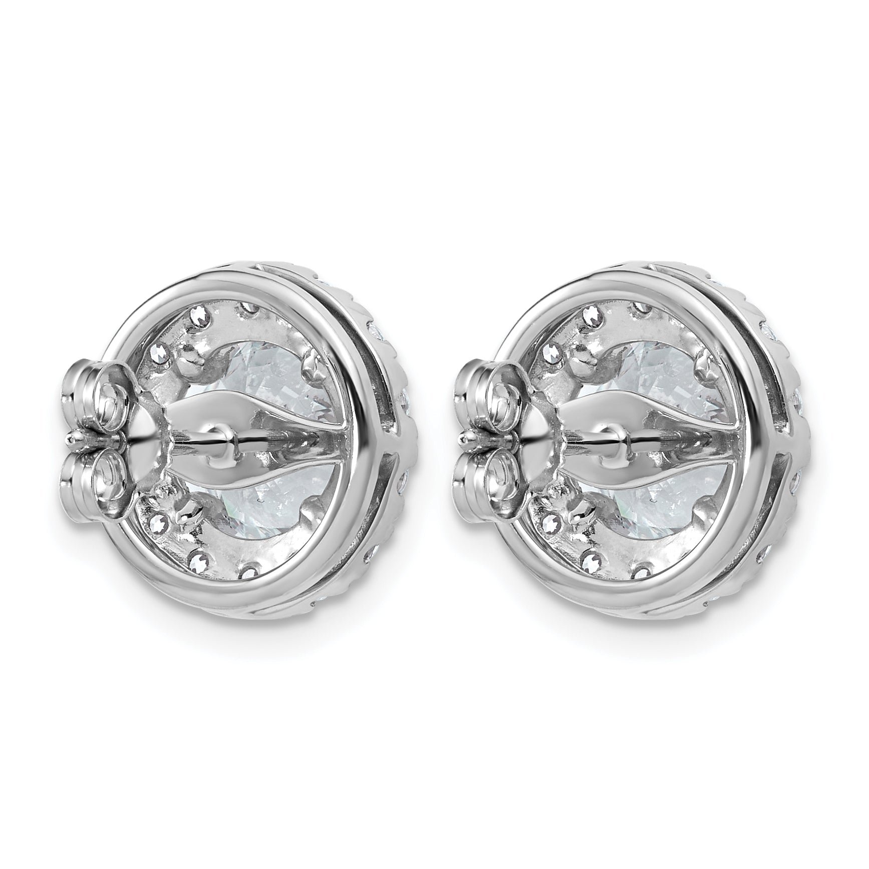 14k White Gold 5 carat Lab Grown Diamond VS+ F+ Round Complete Halo Post Earrings