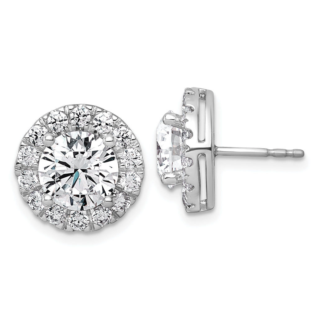14k White Gold 5 carat Lab Grown Diamond VS+ F+ Round Complete Halo Post Earrings