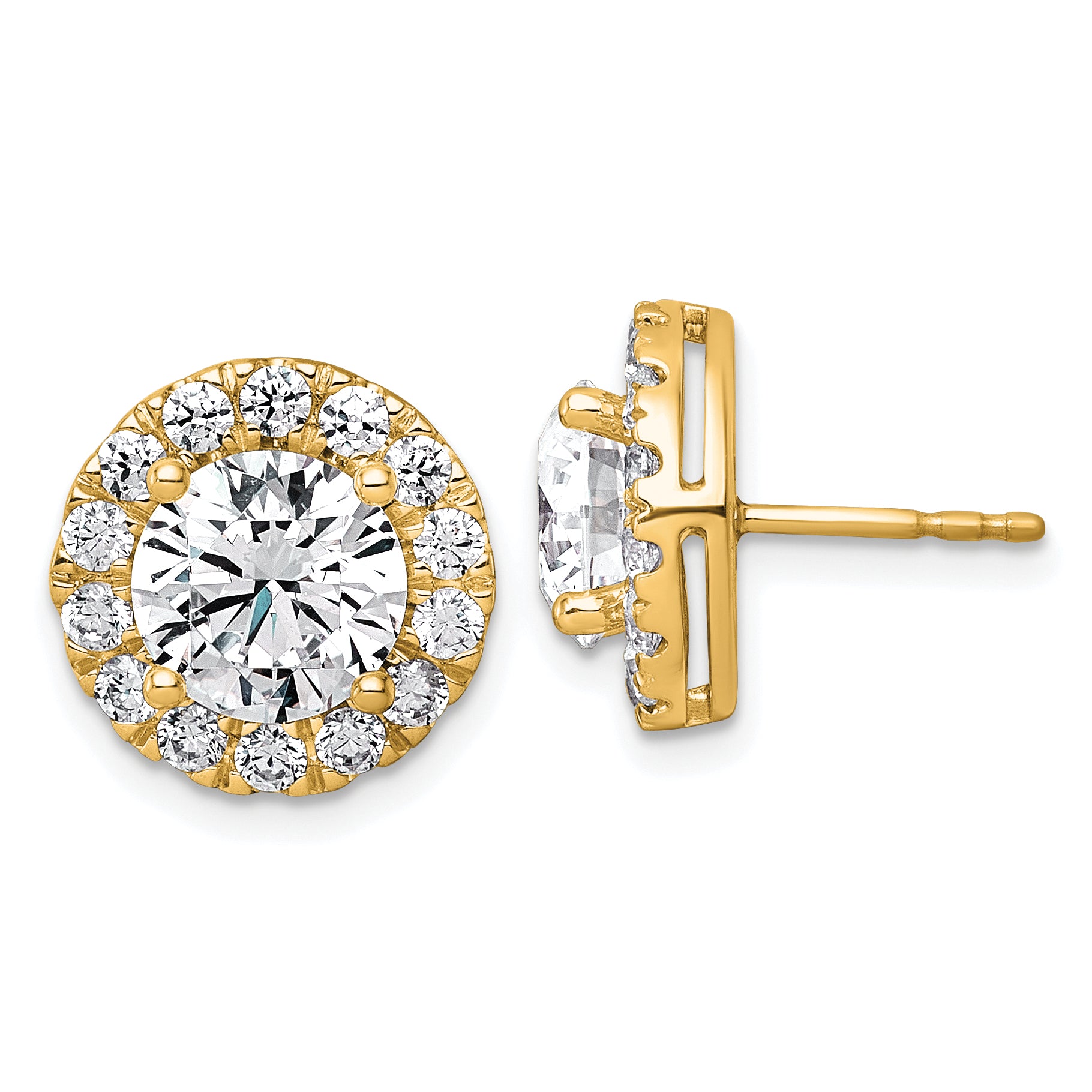 14k 5 carat Lab Grown Diamond VS+ F+ Round Complete Halo Post Earrings Main image