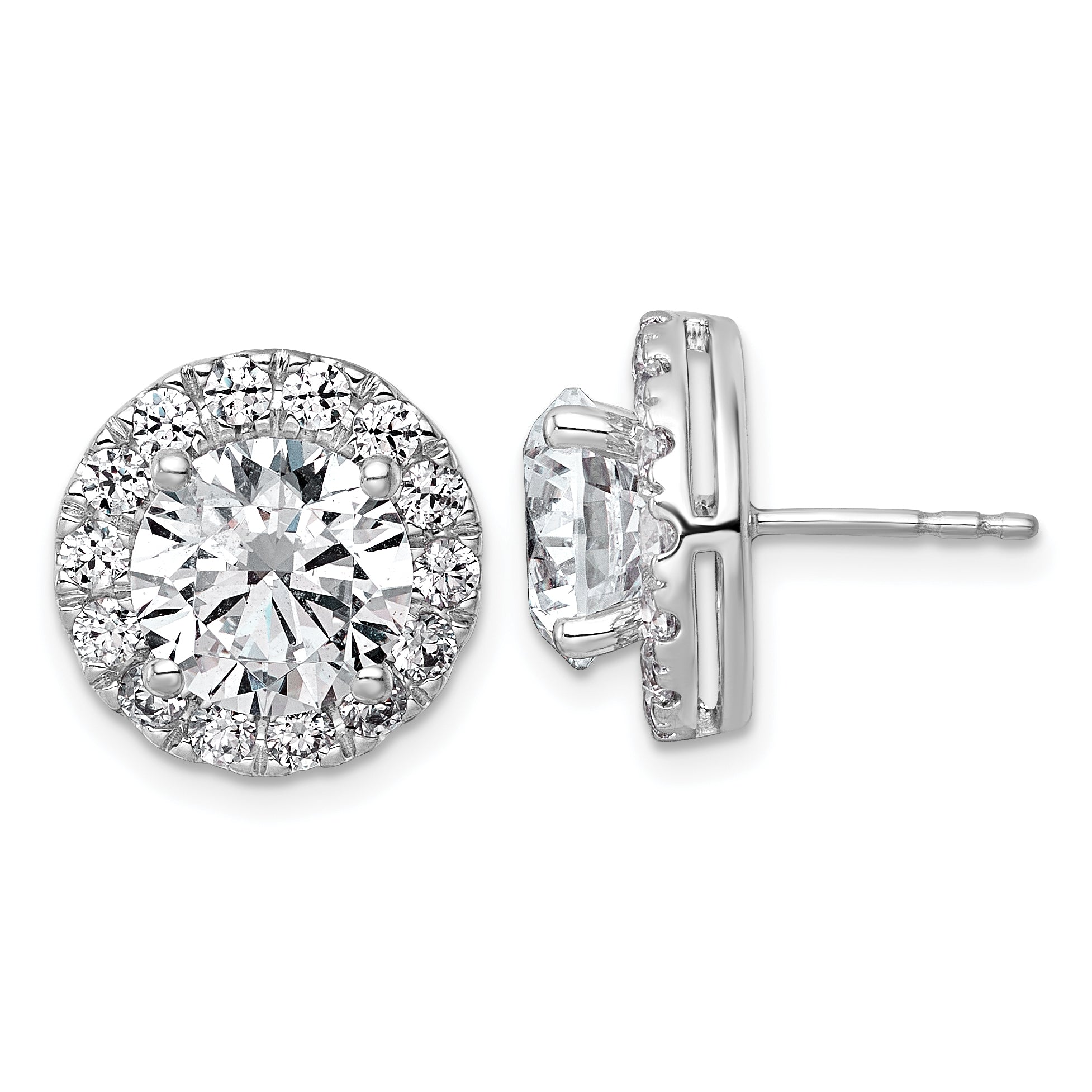 14k White Gold 6 1/4 carat Lab Grown Diamond VS+ F+ Round Complete Halo Post Earrings