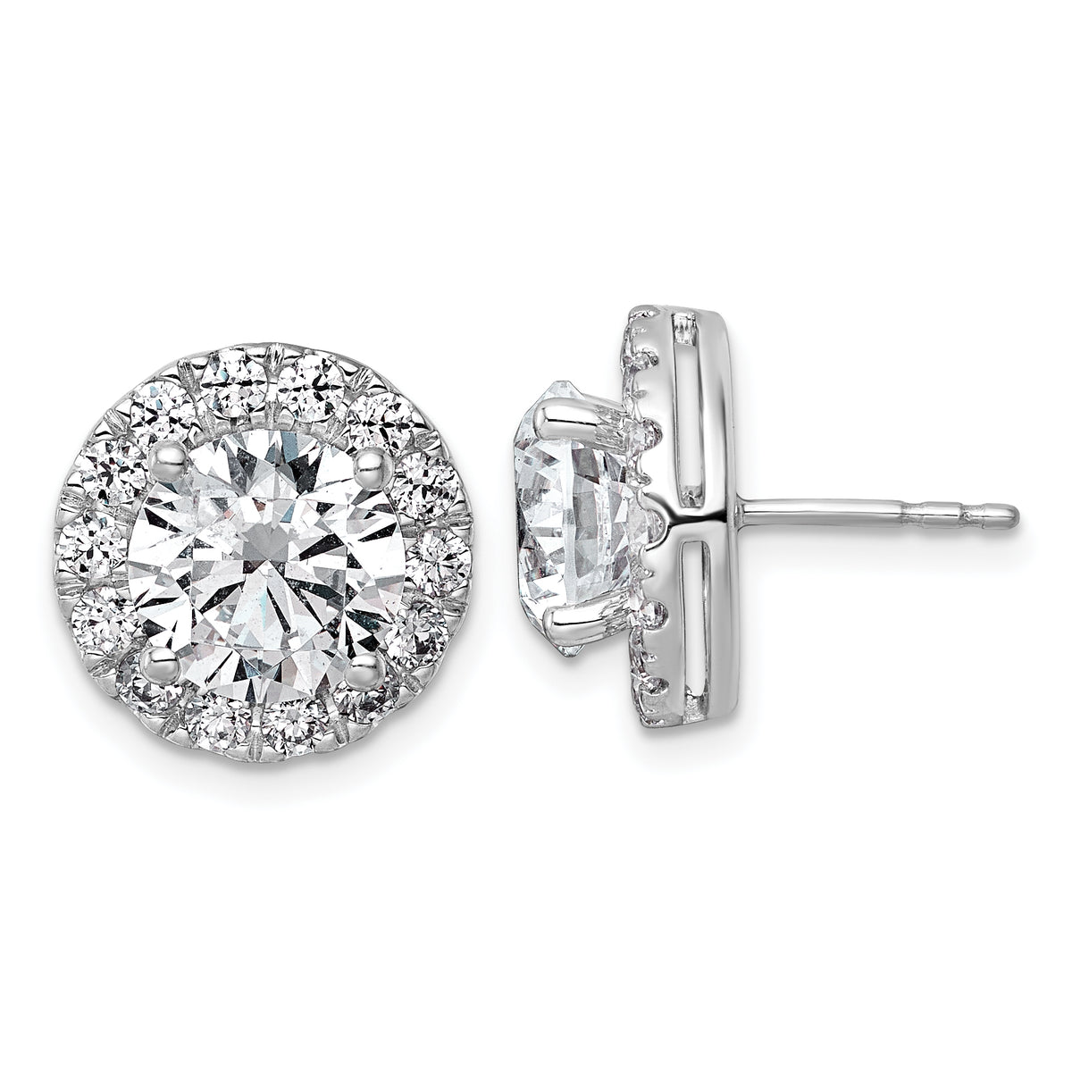 14k White Gold 6 1/4 carat Lab Grown Diamond VS+ F+ Round Complete Halo Post Earrings