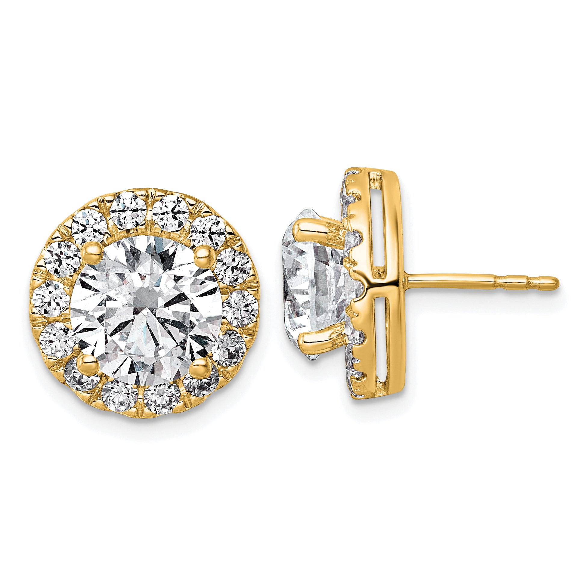 14k 6 1/4 carat Lab Grown Diamond VS+ F+ Round Complete Halo Post Earrings Main image