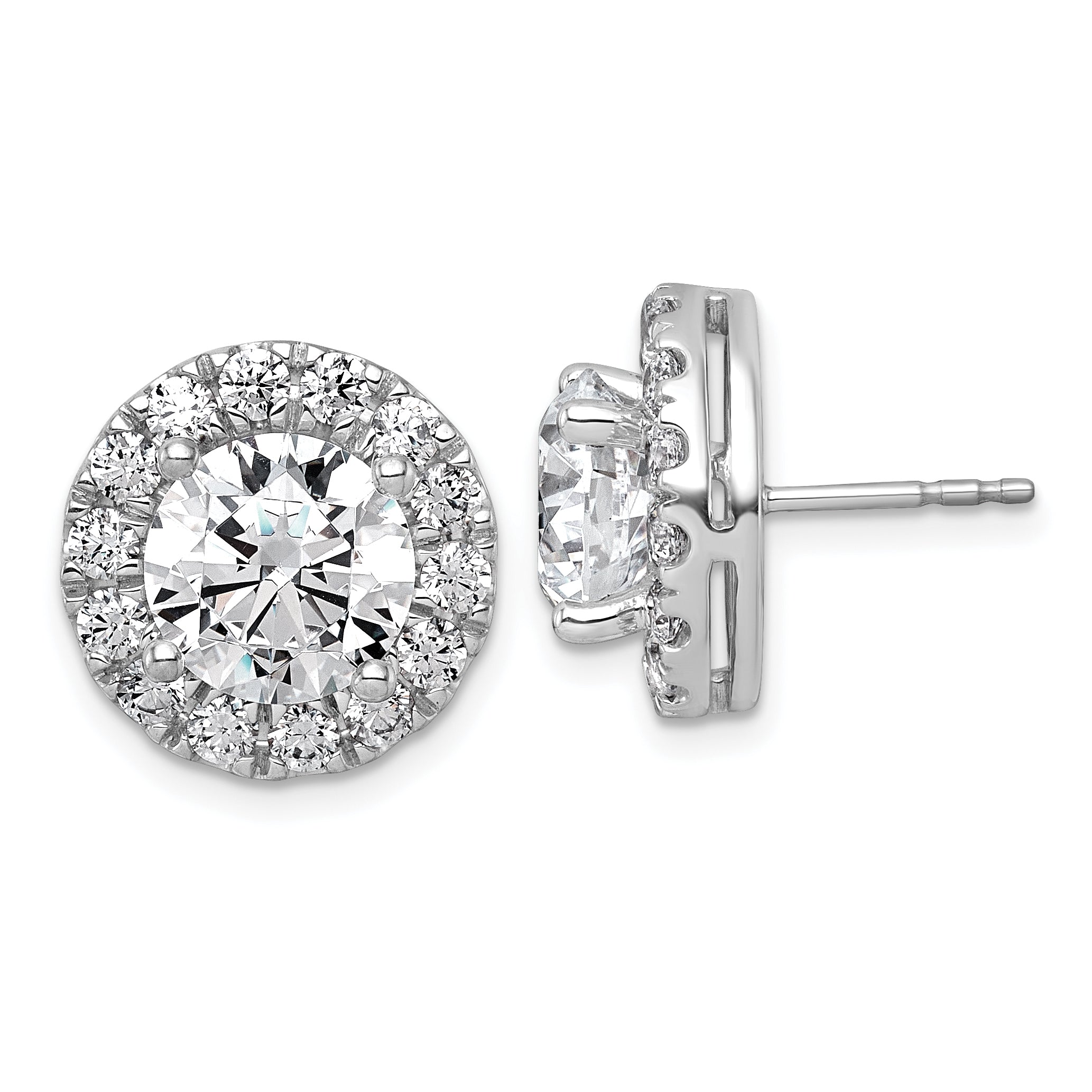 14k White Gold 7 5/8 carat Lab Grown Diamond VS+ F+ Round Complete Halo Post Earrings Main image