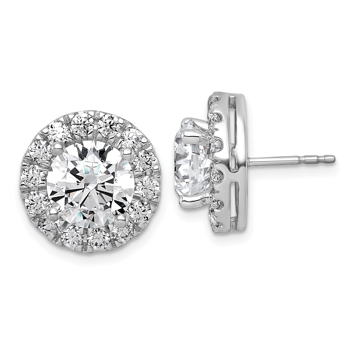 14k White Gold 7 5/8 carat Lab Grown Diamond VS+ F+ Round Complete Halo Post Earrings