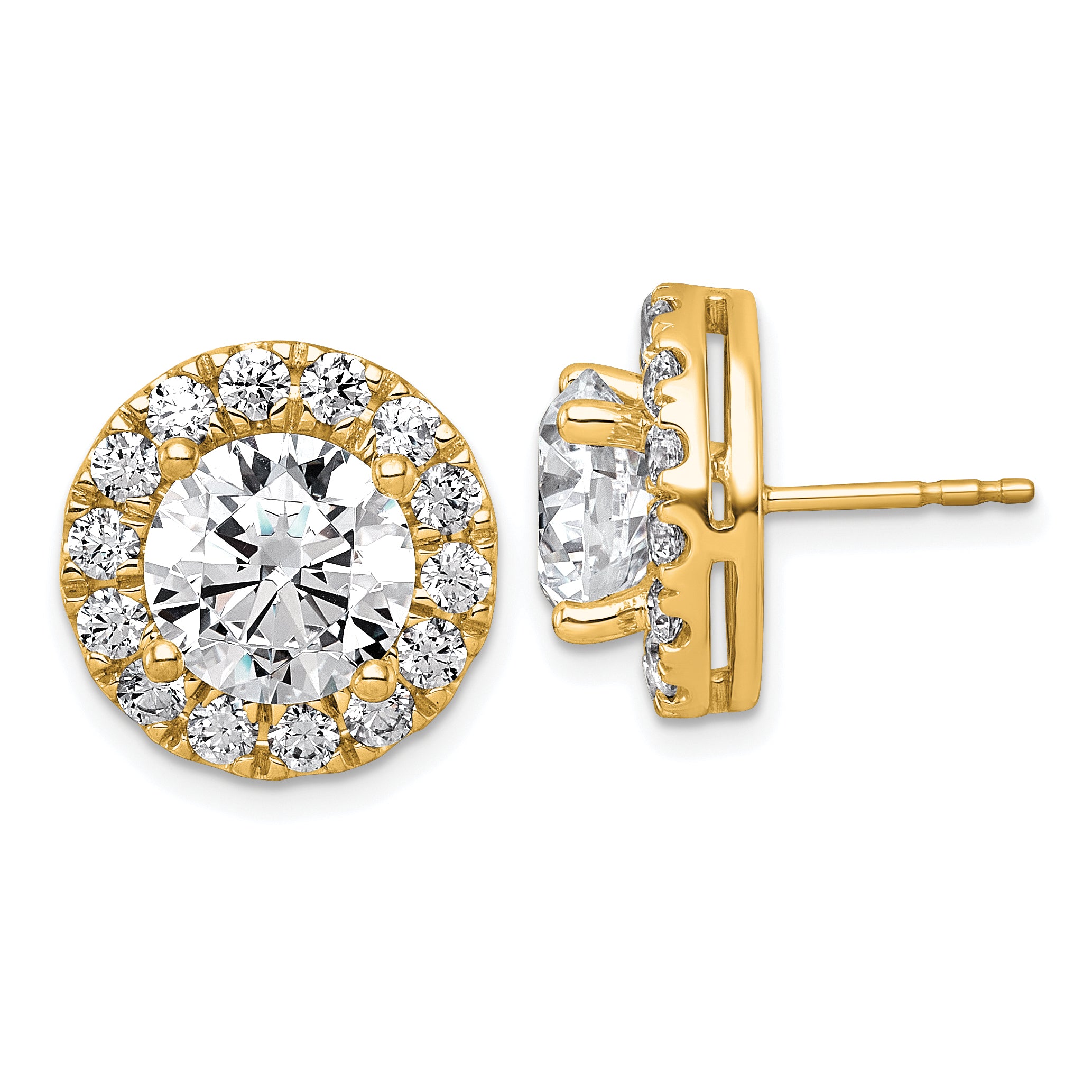 14k 7 5/8 carat Lab Grown Diamond VS+ F+ Round Complete Halo Post Earrings Main image