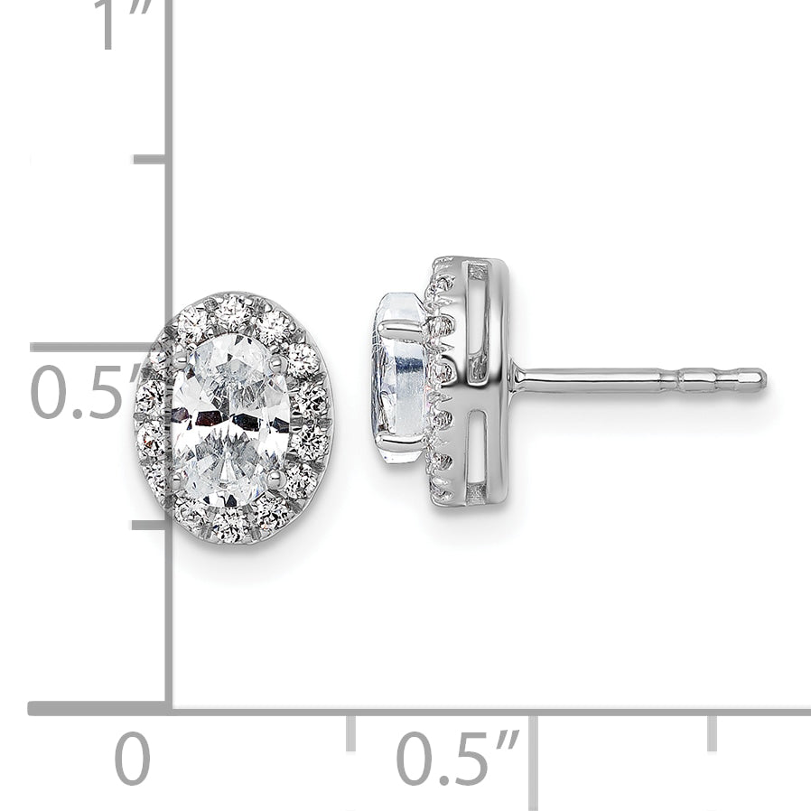14K White Gold 1 1/4 ct Lab-Created Diamond VS+ F+ Oval-Cut Halo Earrings