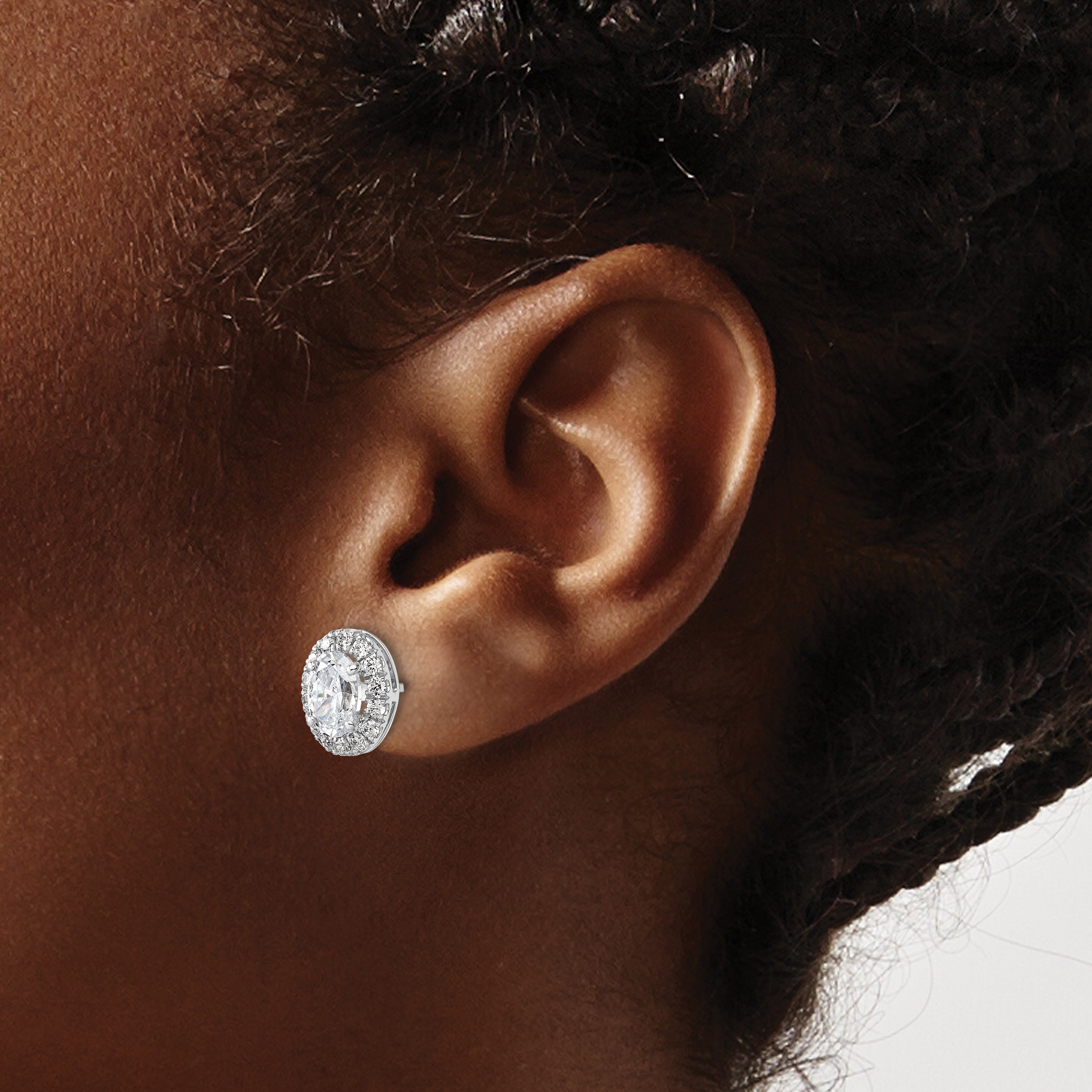 14K White Gold 1/2 ct Lab-Created Diamond VS/SI+ G+ Oval-Cut Halo Earrings