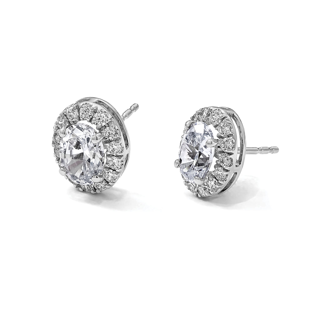 14K White Gold 1/4 ct Lab-Created Diamond VS/SI+ G+ Oval-Cut Halo Earrings